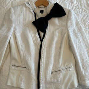 WHBM off-white tweed blazer with black trim